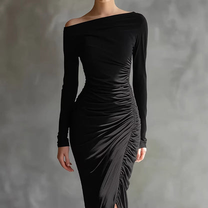 Damen Maxikleid mit Wasserfallausschnitt – Wickeloptik Figurbetonte Silhouette