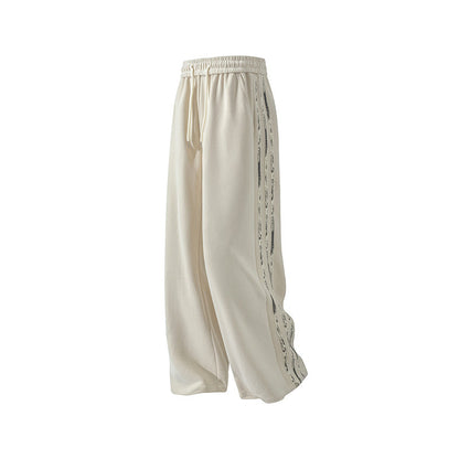 Herren Retro-Hose Mit Seitenstreifen, Geradem Bein, Drapiertem, Mittelhohem Bund Und Kordelzug