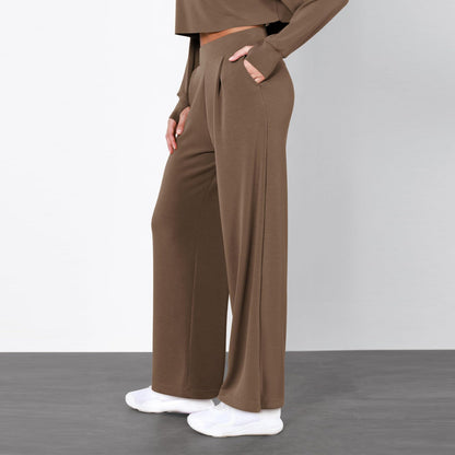 Damen-Hose mit hohem Bund und geradem Bein – Fließender Stil
