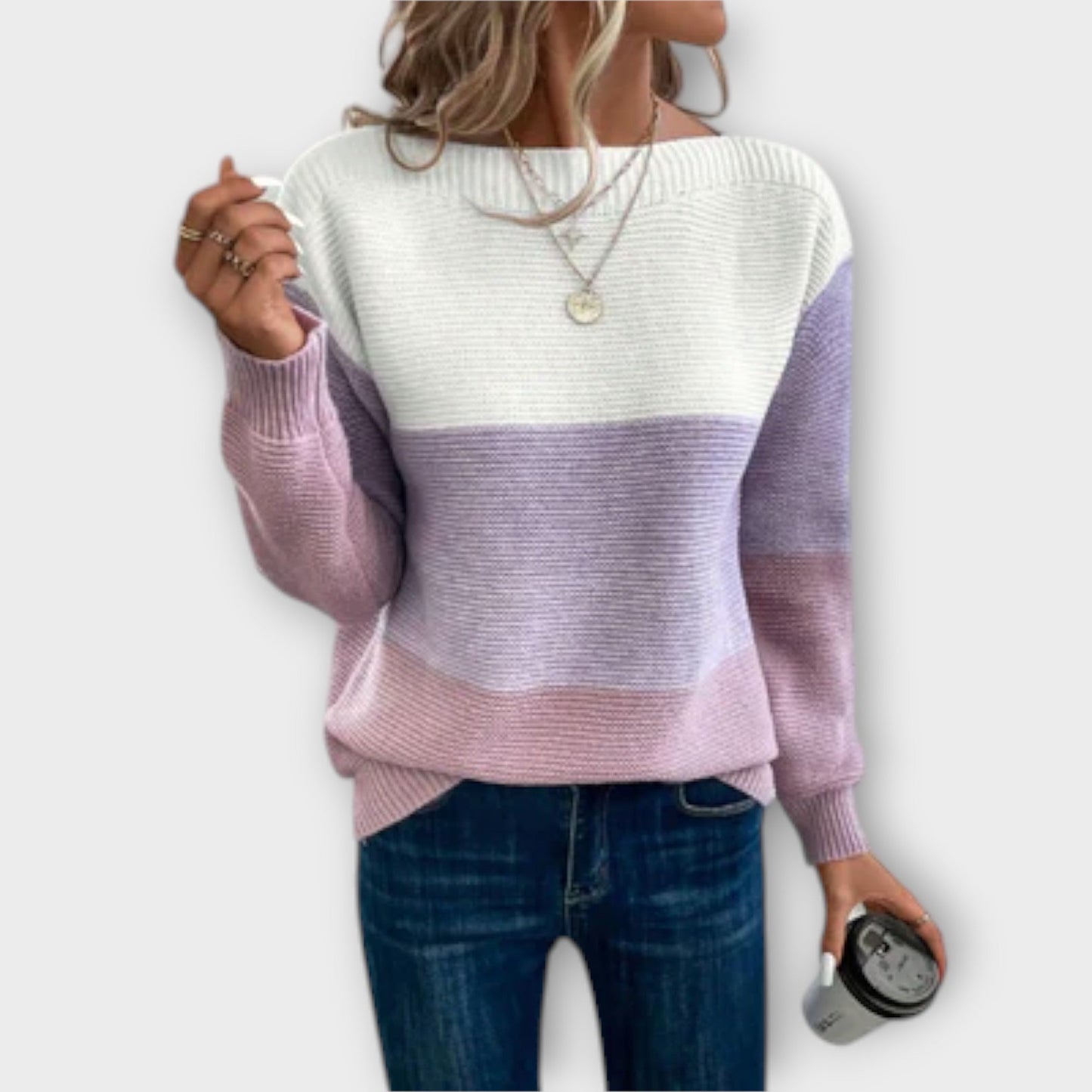 Damen Patchwork-Pullover für den Herbst mit Dreifarben-Design
