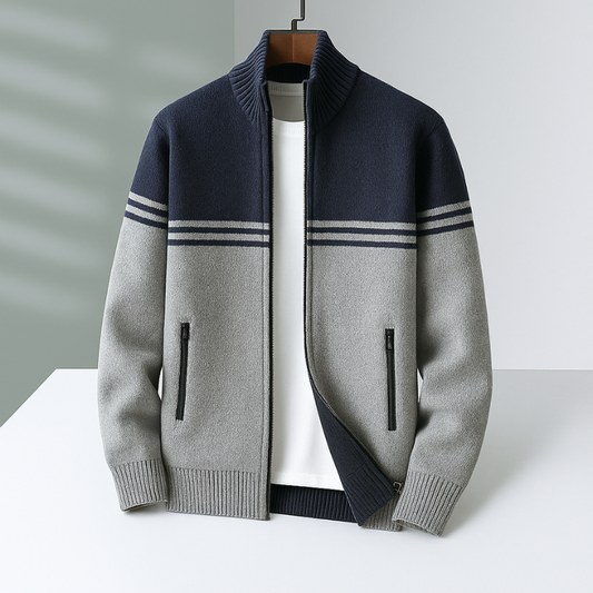 Herren Strickjacke Aus Baumwolle Reißverschluss Gerippter Saum