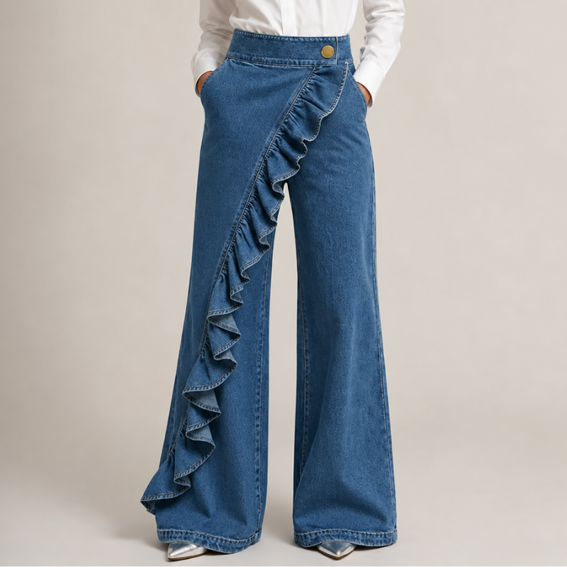 Damen Hosenrock mit Hohem Bund und Volants