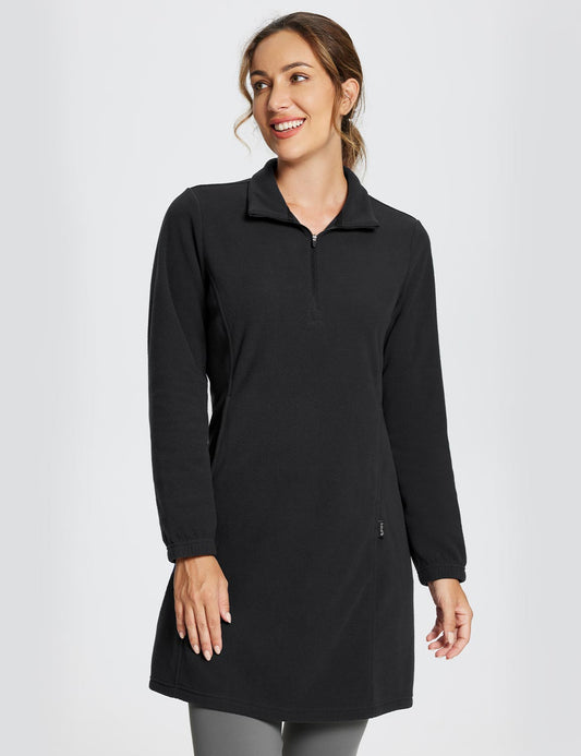 Women's Winter Tunic Dress with Quarter Zipper, High Collar, and Kangaroo Pocket
