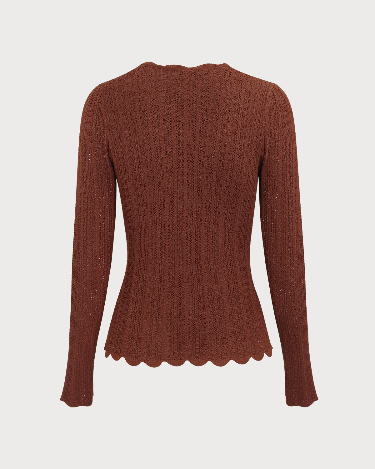 Damen Schlanker Strickpullover für den Herbst mit Rundhalsausschnitt, Knopfleiste und Wellenkanten