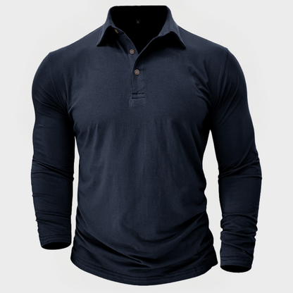 Herren-Poloshirt Mit Langen Ärmeln, Knopfkragen, Strukturierte Passform