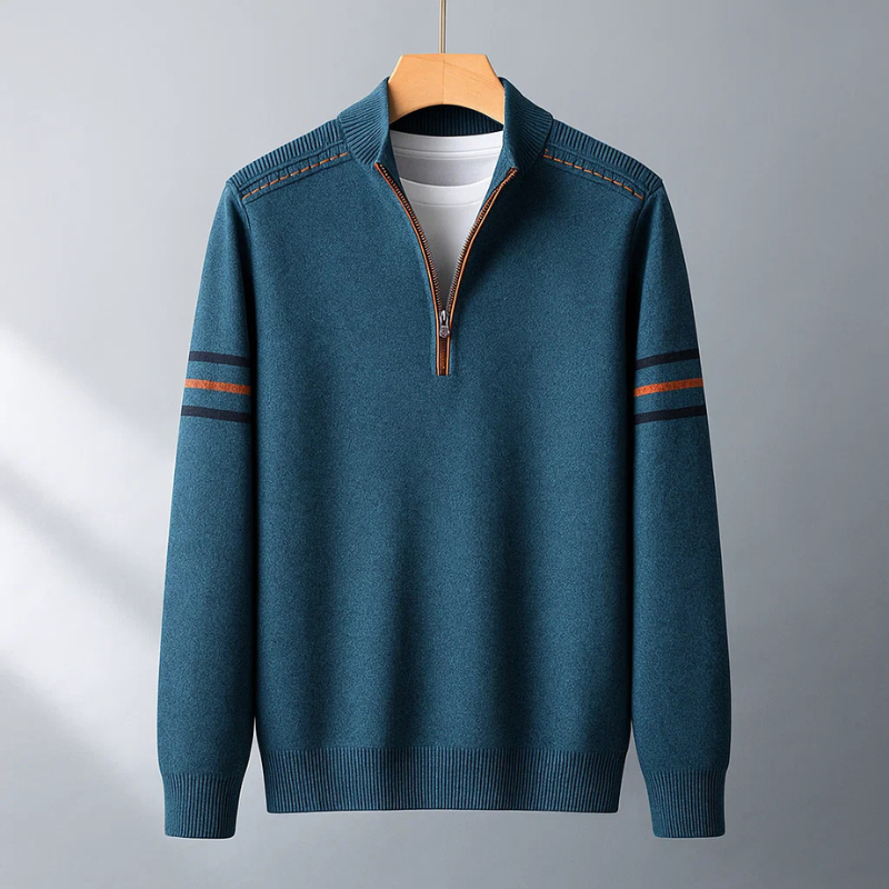 Men's Sweater Quarter-Zip Contrast Stitching