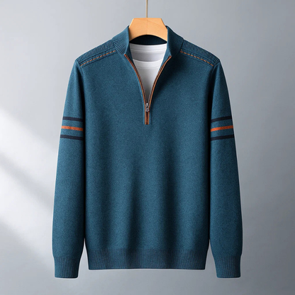 Men's Sweater Quarter-Zip Contrast Stitching