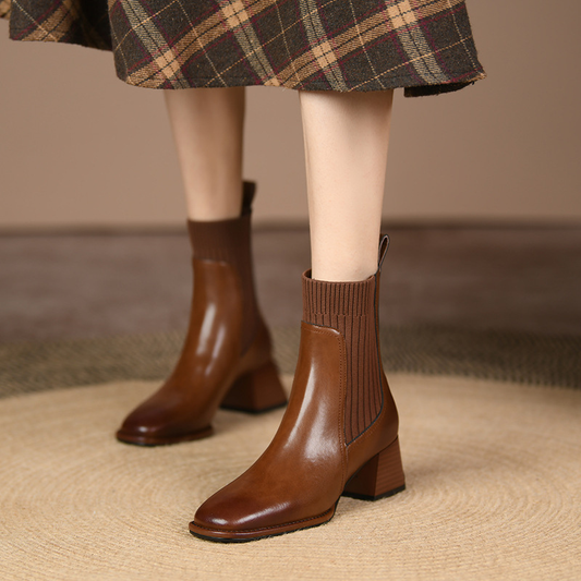 Women's Ankle Boots Low Heel Solid Color Design