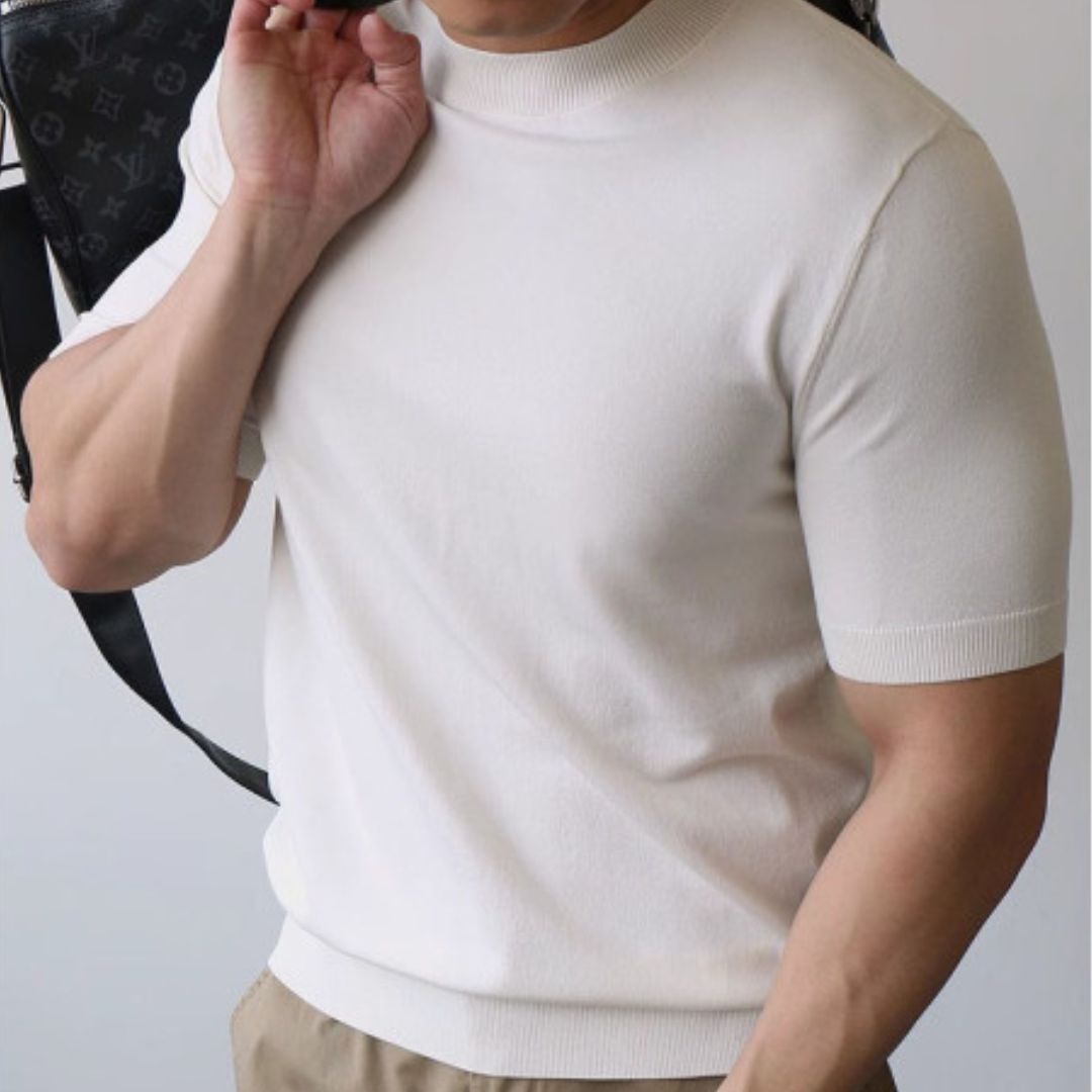 Herren T-Shirt mit Rundhalsausschnitt – Tailored Fit Gerippte Abschlüsse