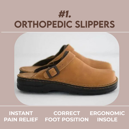 Braune orthopädische Hausschuhe mit ergonomischer Innensohle, ideal für sofortige Schmerzlinderung und korrekte Fußposition.