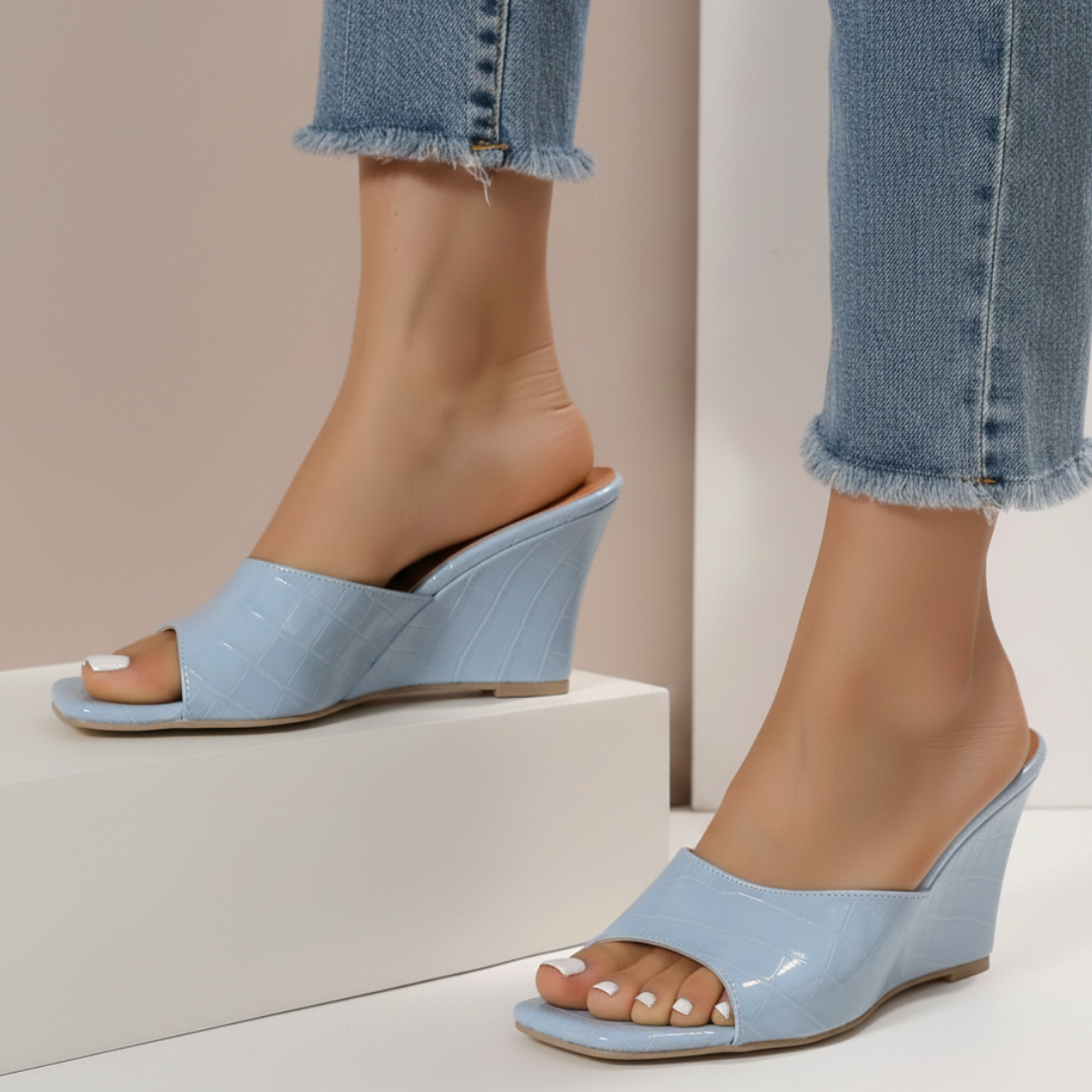 Damen Sommer Sandalen Keilsohle Plateau Schlupfdesign Quadratische Spitze