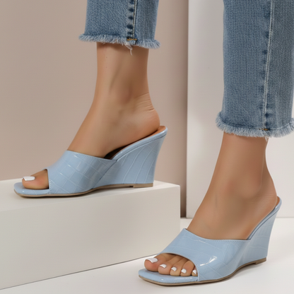 Damen Sommer Sandalen Keilsohle Plateau Schlupfdesign Quadratische Spitze
