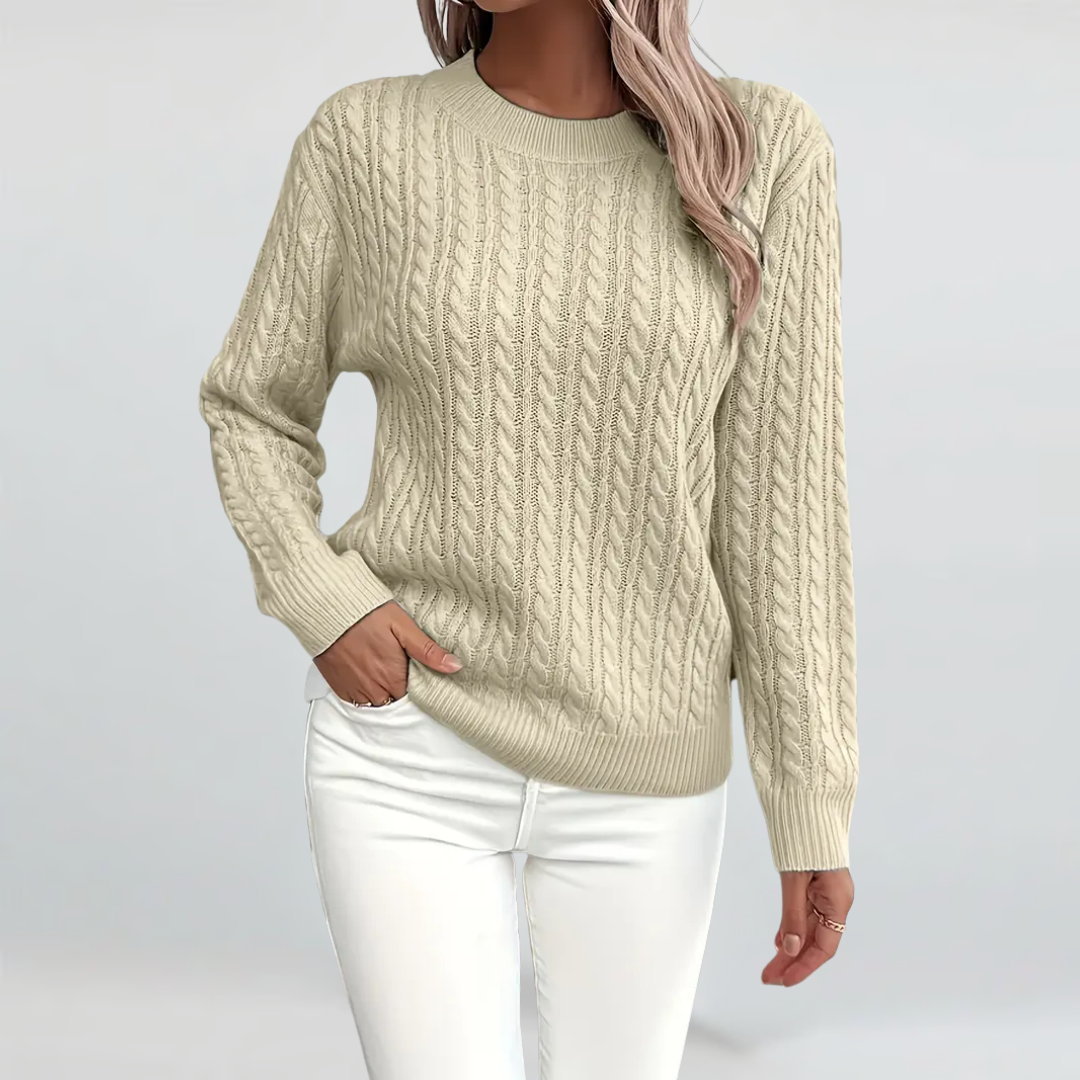 Women's autumn sweater with cable knit pattern and figure-flattering fit