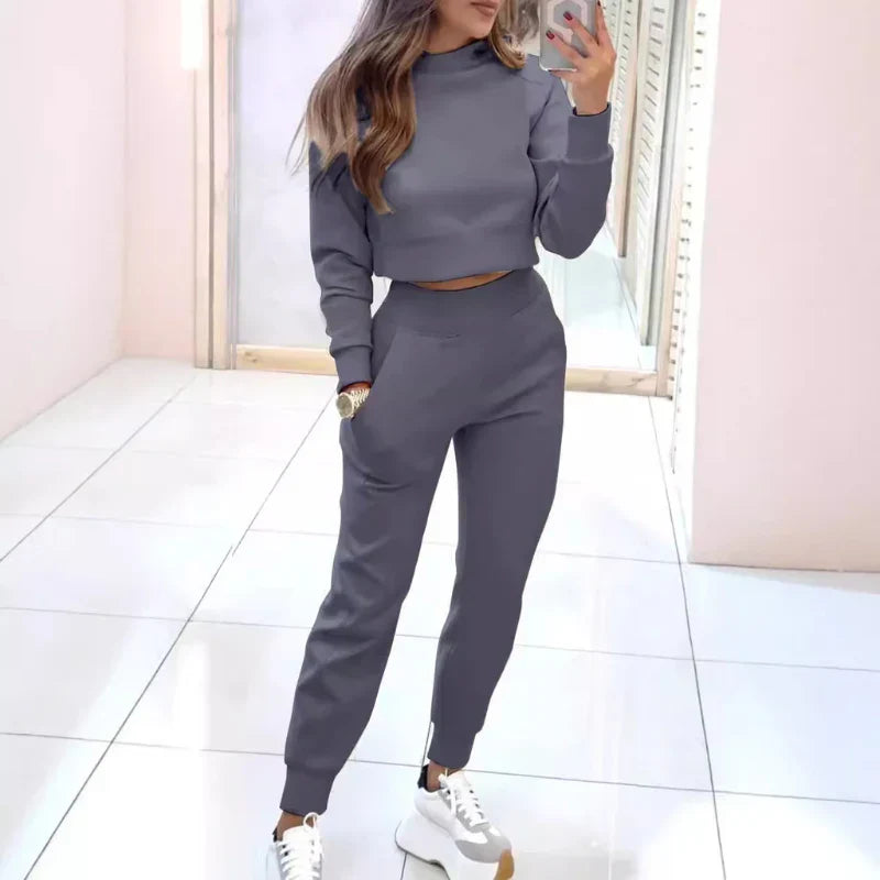 Damen Zweiteiliges Set Mit Cropped Pullover Und Hose Mit Elastischem Bund