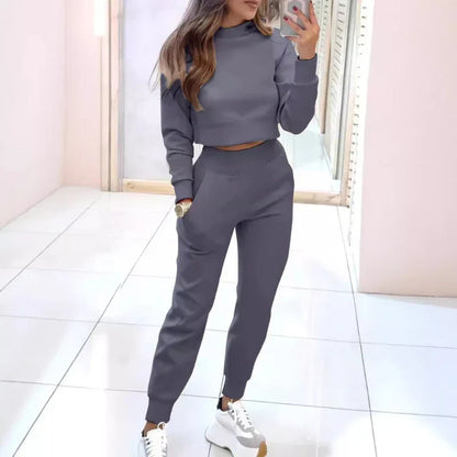 Damen Zweiteiliges Set Mit Cropped Pullover Und Hose Mit Elastischem Bund