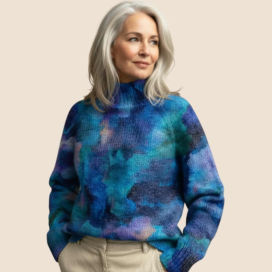 Women's Winter Turtleneck Sweater with Artistic Knit Design