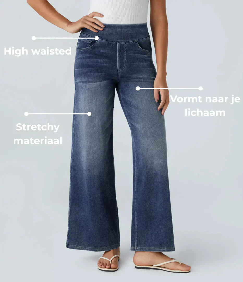 Women's Pants with High Waist and Elastic Waistband