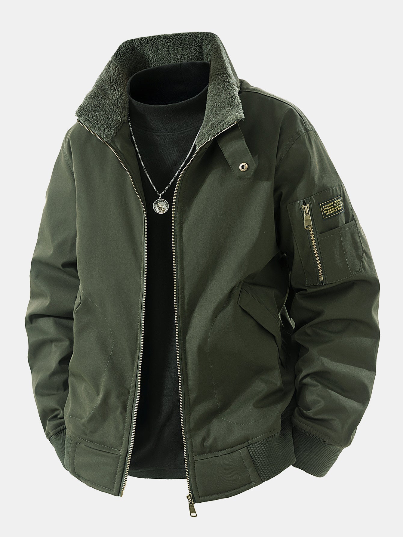 Men's Winter Utility Jacket with Fleece Lining and Ribbed Cuffs