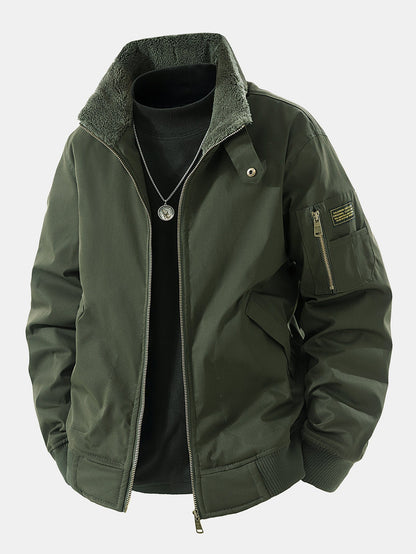 Men's Winter Utility Jacket with Fleece Lining and Ribbed Cuffs