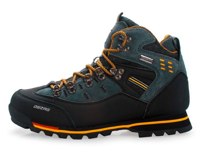 Wanderschuh für Herren, robust und wasserdicht, mit rutschfester Sohle und gelben Schnürsenkeln, ideal für Outdoor-Aktivitäten und Trekking.