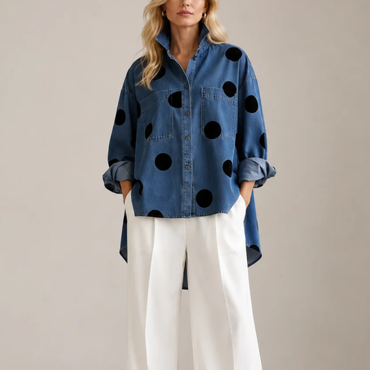 Damen Jeanshemd mit Polka Dot Muster – Lockerer Schnitt