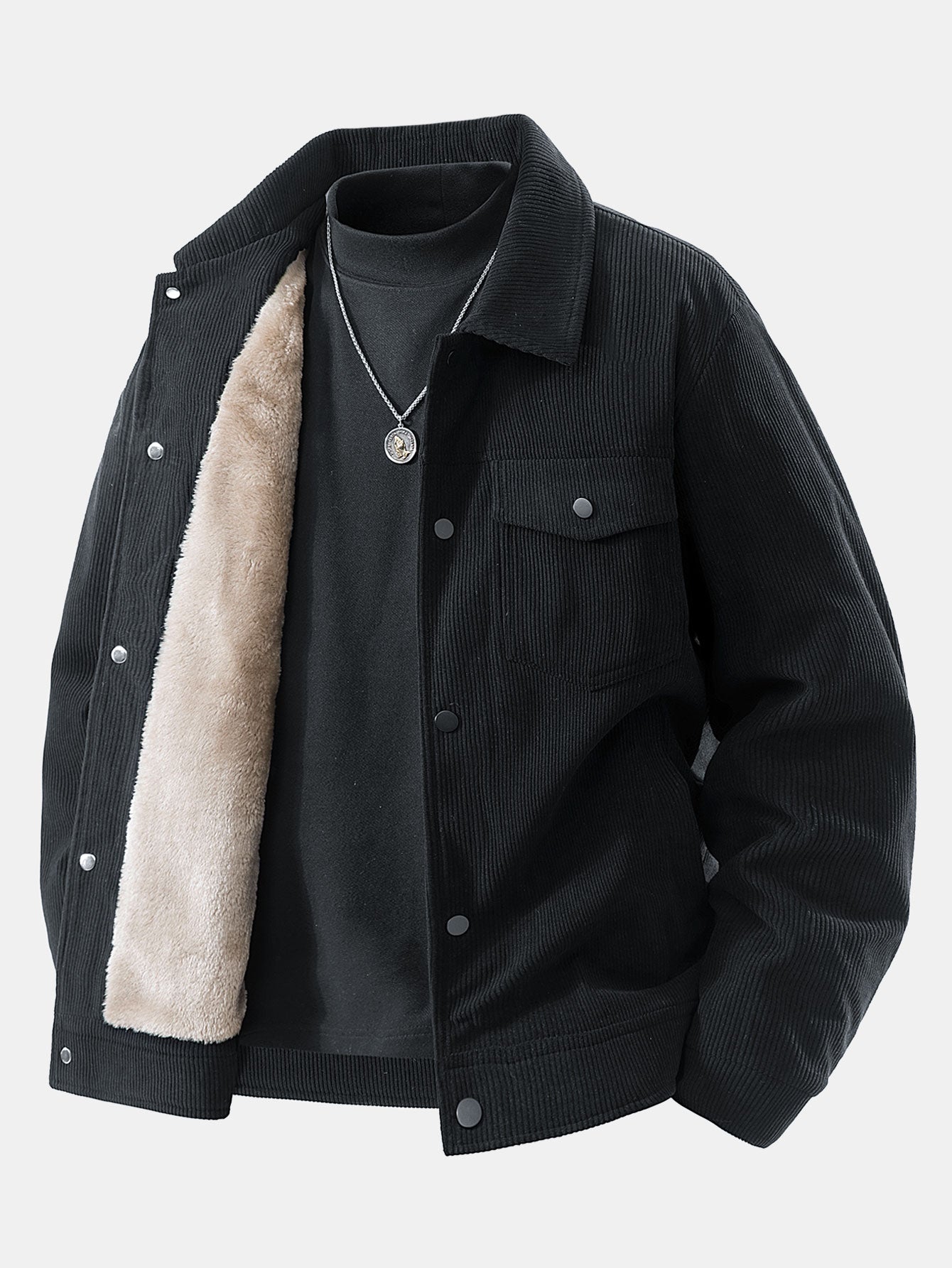 Men&#39;s autumn jacket with lining and snap button closure