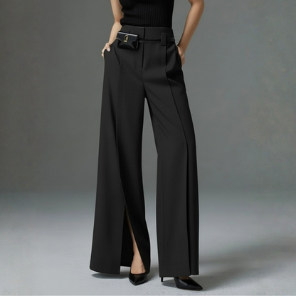 Damen High Waist Hose mit Weitem Bein und Gürteltäschchen