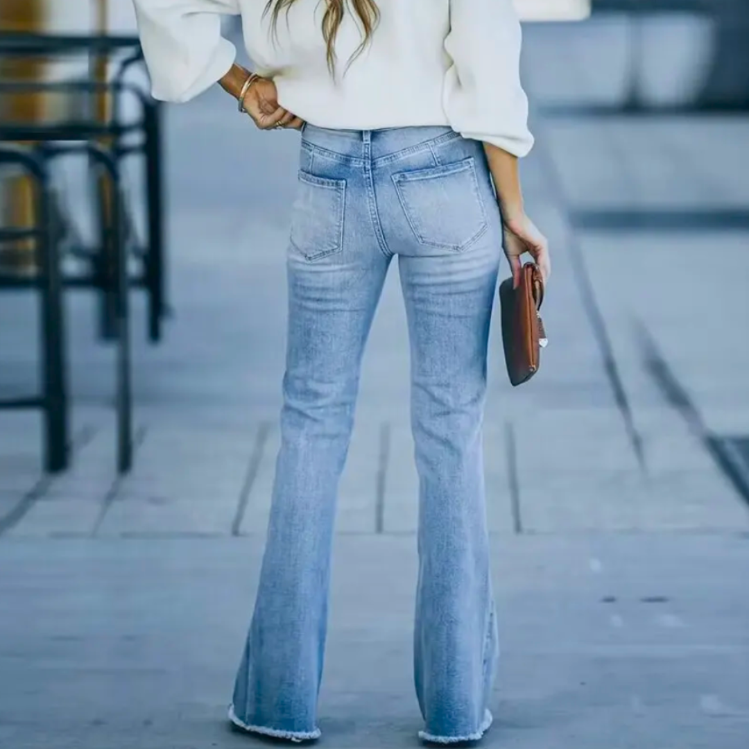 Women's Jeans with High Waist and Slight Flare