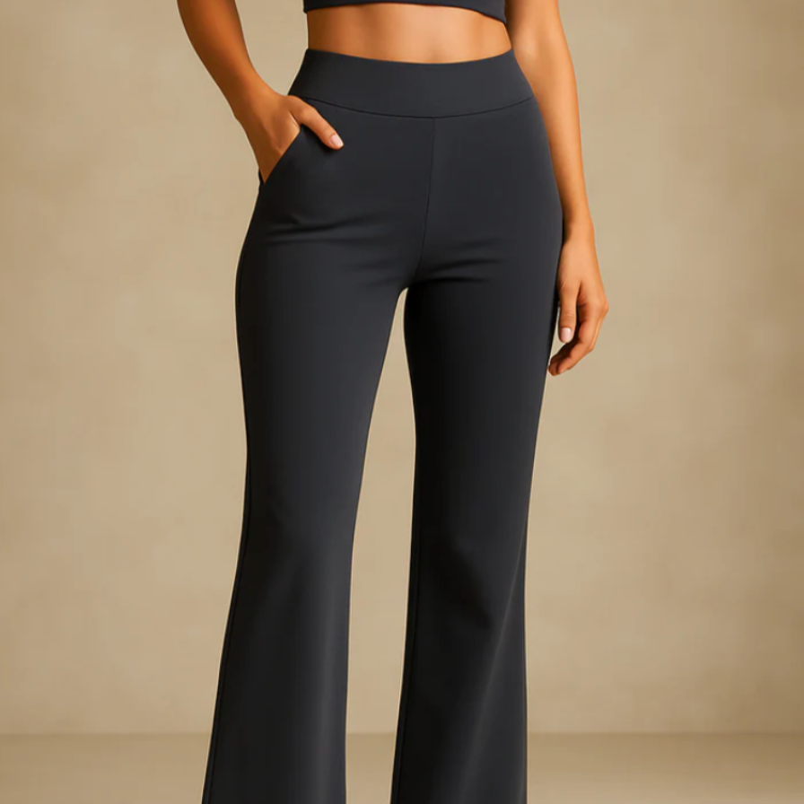 Damen Stretchhose Mit Elastischem Bund Und Seitentaschen