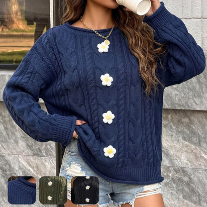 Damen-Häkelpullover im Patchwork-Stil mit weiter Passform