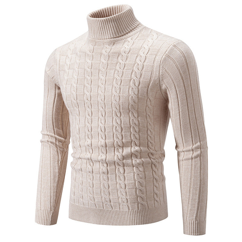 Herren Rollkragenpullover Schlanke Passform Zopfmuster Langarm – Woll-Mischung