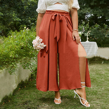 Damen-Hose mit hohem Bund, Schnalle und lockerem, weitem Bein – Klassischer Stil
