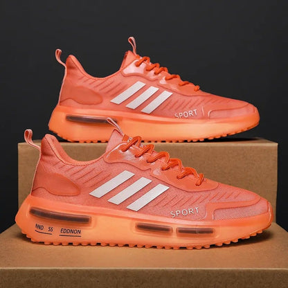Men's lace-up sports sneakers with air-cushion sole and rounded toe
