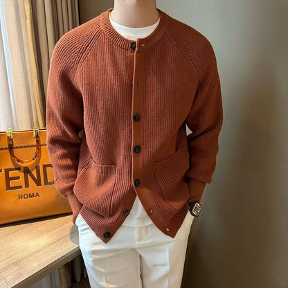 Herren Strickjacke Rundhalsausschnitt Langarm Figurbetonter Schnitt – Woll-Mischung