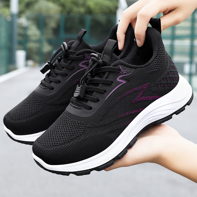 Damen Walking Sportschuhe mit runder Spitze – Strick Look