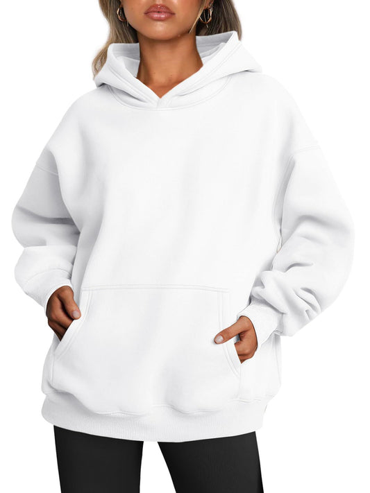 Women's oversized hooded long-sleeve plain sweatshirt with pocket