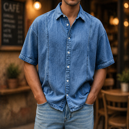 Herren Kurzarm Hemd mit Knopfleiste – Lockerer Schnitt Leichtes Design