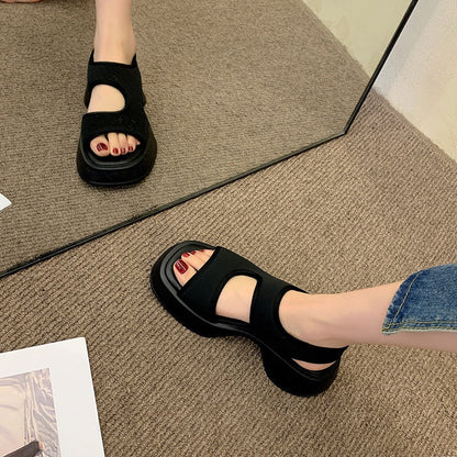 Damen-Sommer-Plateausandalen Mit Stretchriemen Und Offener Zehenpartie