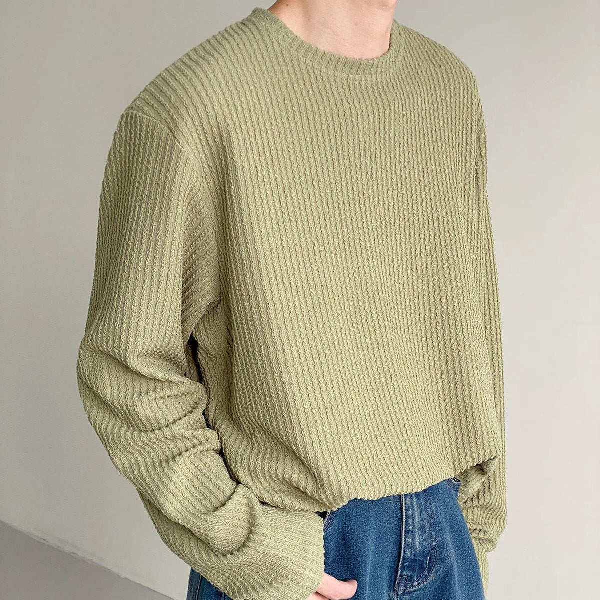 Herren Langarmhemd Lockerer Schnitt Unifarbe