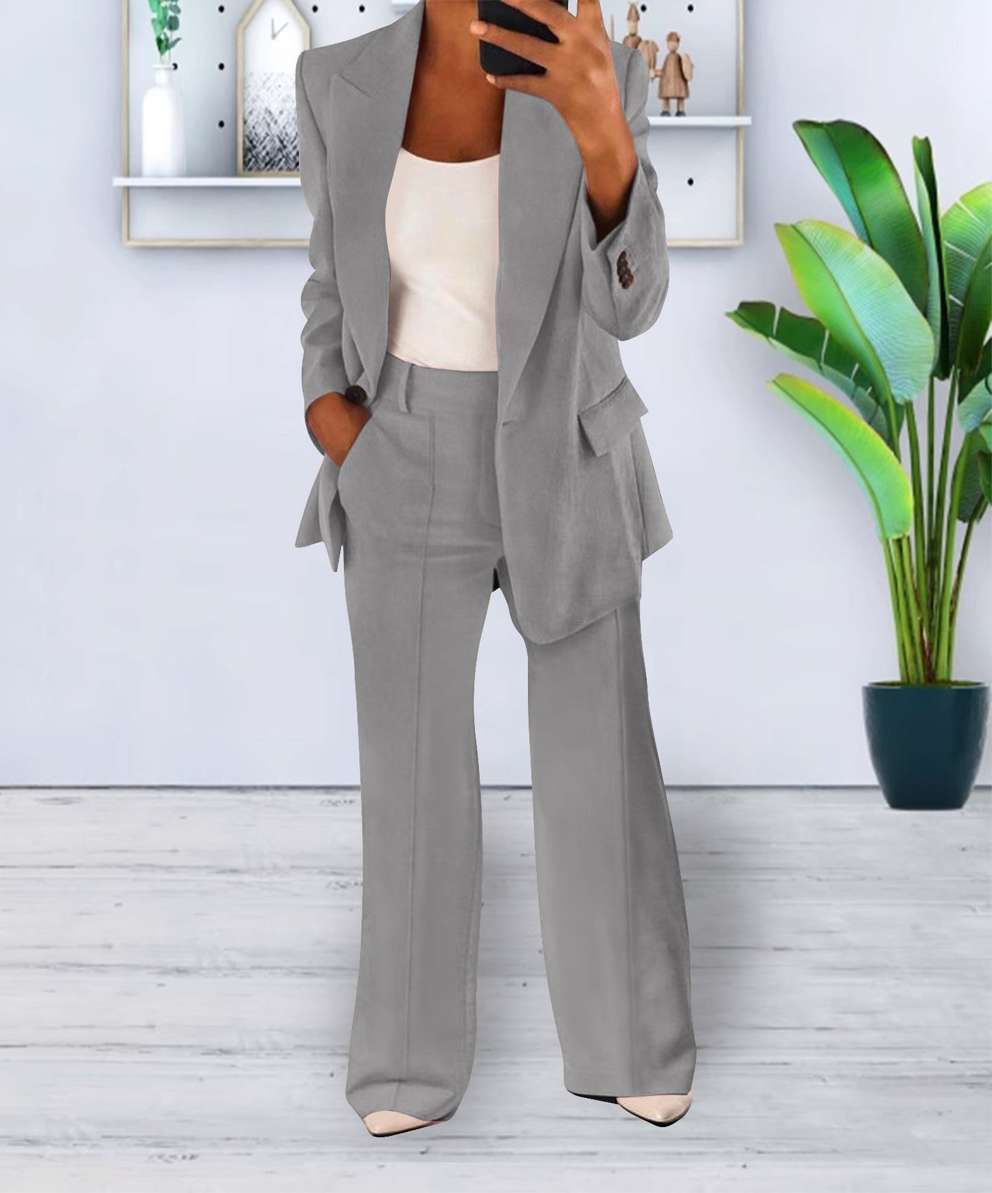Damen-Freizeitanzug Mit Langem Blazer Und Hose – Lockere Passform