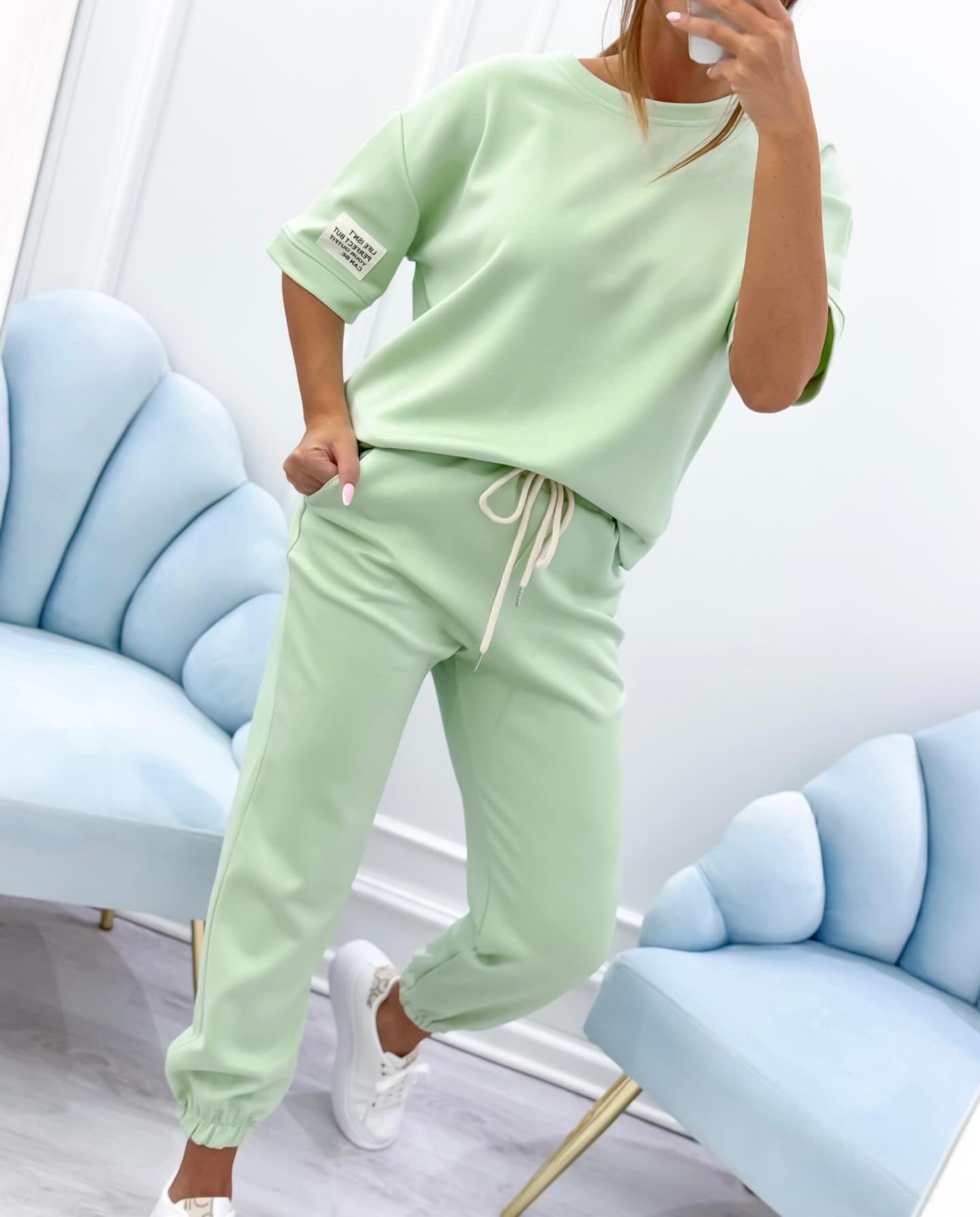 Women's Sitting Room Set With Short-Sleeve Top And Matching Trousers