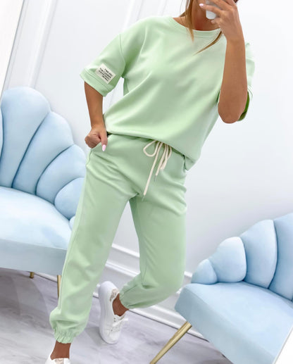 Women's Sitting Room Set With Short-Sleeve Top And Matching Trousers