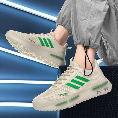 Men's lace-up sports sneakers with air-cushion sole and rounded toe