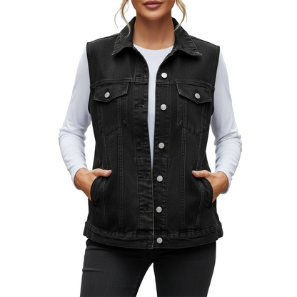 Women's Autumn Denim Vest Sleeveless With Multiple Pockets