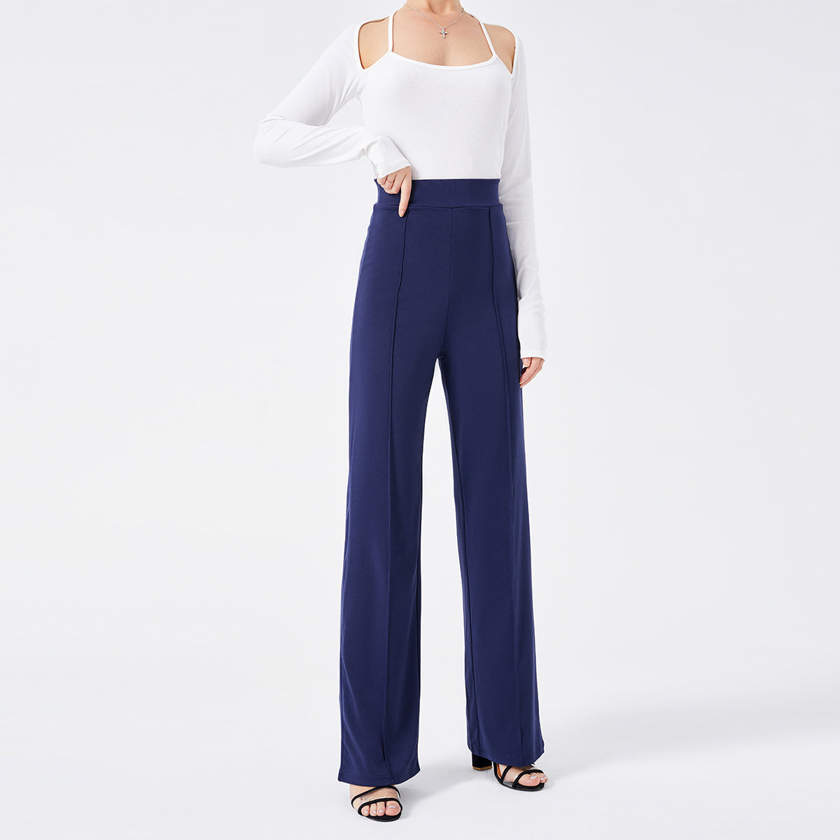 Damen Hochtaillen-Slim-Schlaghose in Unifarbe