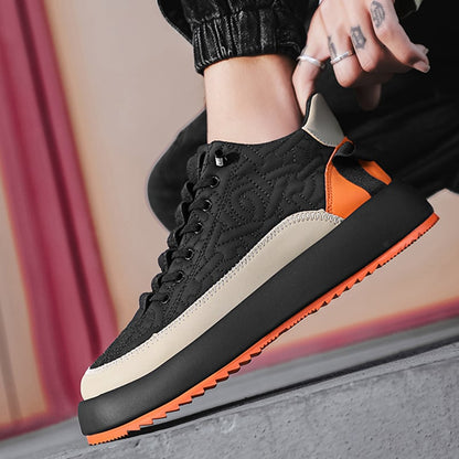 Herren-Sneaker zum Schnüren mit künstlichem PU-Obermaterial und dicker Gummisohle