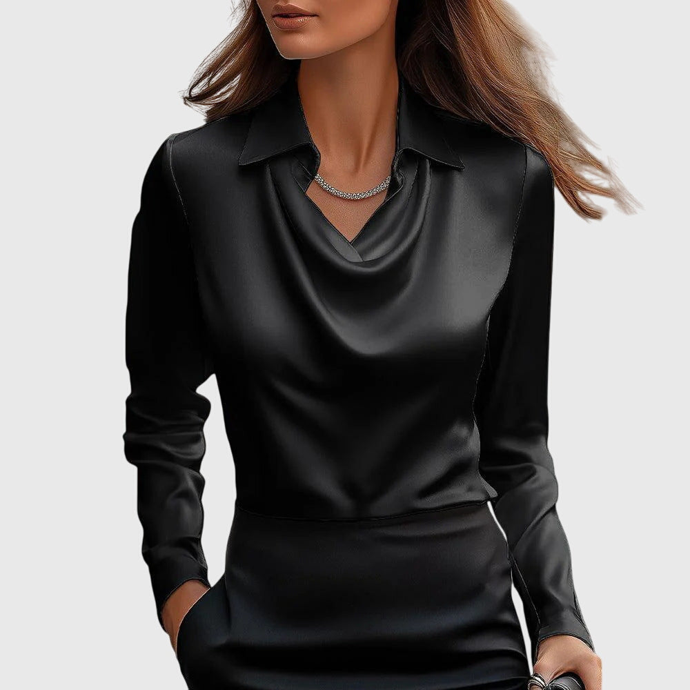 Damen Bluse mit Faltenausschnitt und Brusttasche