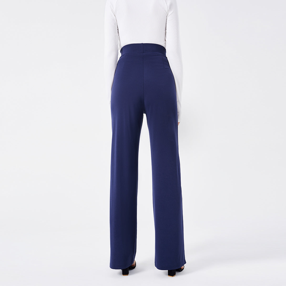 Damen Hochtaillen-Slim-Schlaghose in Unifarbe