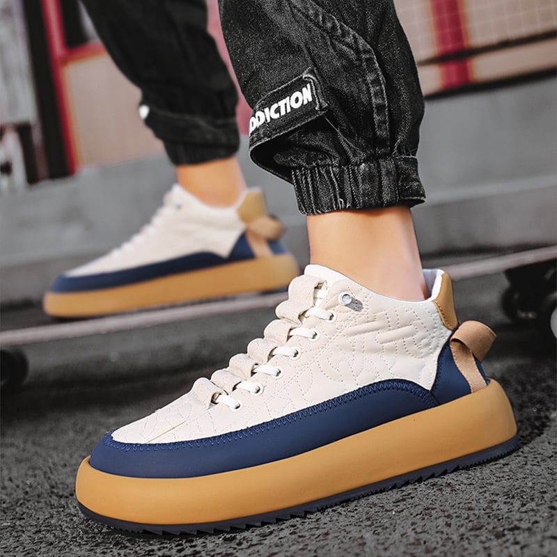 Herren-Sneaker zum Schnüren mit künstlichem PU-Obermaterial und dicker Gummisohle
