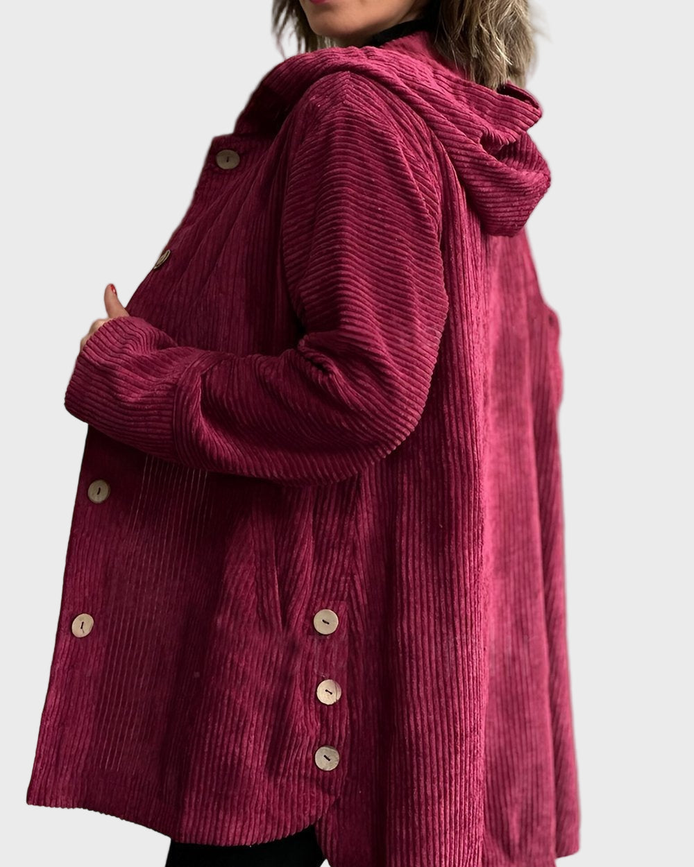 Damen Cordjacke mit Kapuze und Fronttaschen für den Herbst